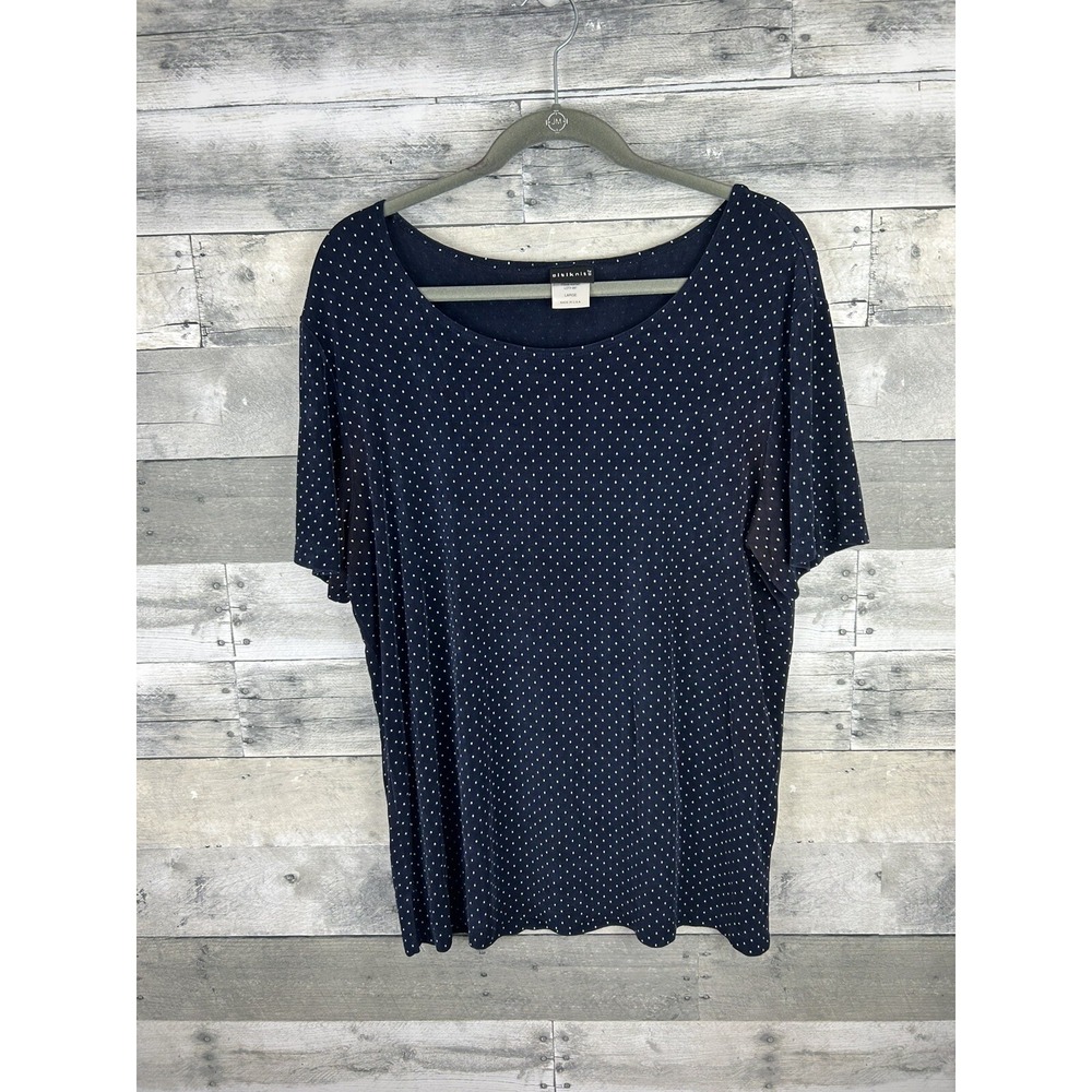 Citiknits Large Blue Polka Dot Short Sleeve Blouse